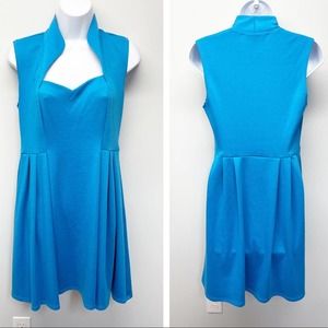 Eva Franco Fit and Flare Sleeveless Dress Blue M